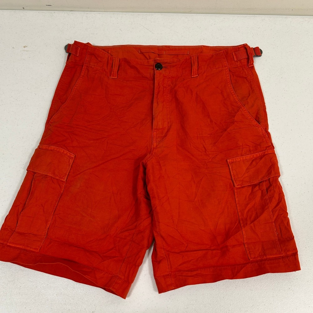 Banana Republic Mens 32 Cargo Shorts Burnt Orange‎ Cotton Linen Utility 9 Inseam